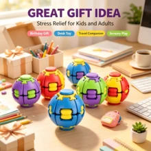 New Large Printed Ball, Press & Spin Stress Relief Toy, Multi-Function Handheld , Relieves Anxiety, Ideal Desktop Toy And Gift For Teens And Adults, Press & Spin Fidget Ball - Multicolor - View 6