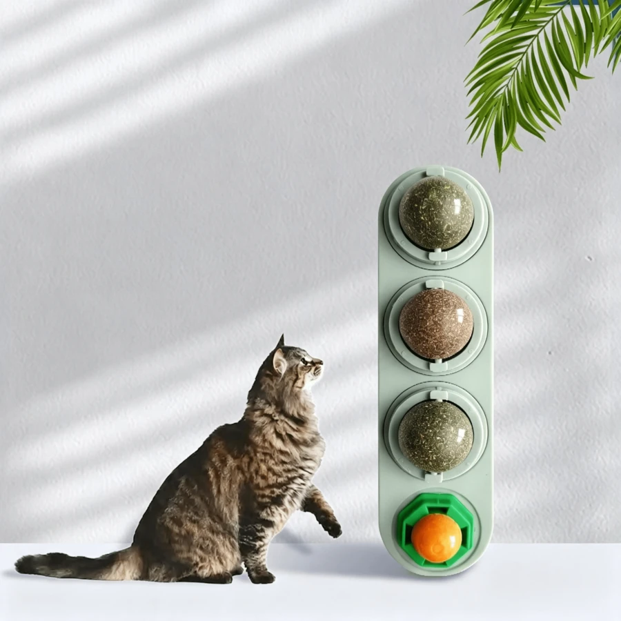1 Piece 4-In-1 Rotatable Catnip Ball, Cleans Teeth And Expels Hairballs, Relieves Cats' Boredom, Resistant To Biting And Abrasion; Rotating Design Adds Fun To Playtime. - Random Color - View 1
