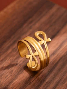1pc Bow Cross Oil-Pressed Ring For Women - Gold - View 5
