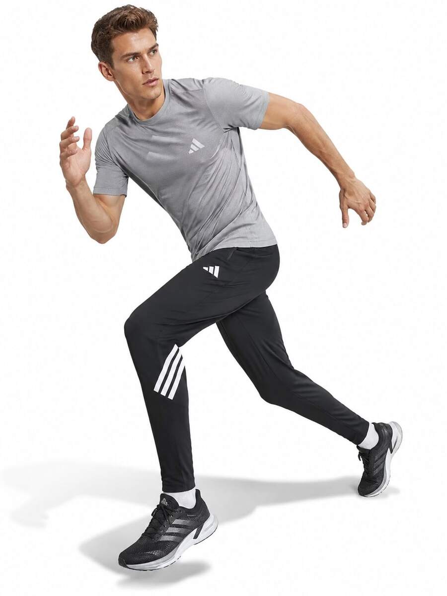 Adidas 男子百搭健身舒適運動跑步訓練休閒長褲 - 黑色 - 查看 1