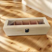 1pc Bamboo Tea Storage Box, 5 Compartments With Acrylic Window Flip Lid Airtight Canister, Tea Bag Organizer, Suitable For 4 Seasons, Chinese Tea Set Accessory - Multicolor - View 7