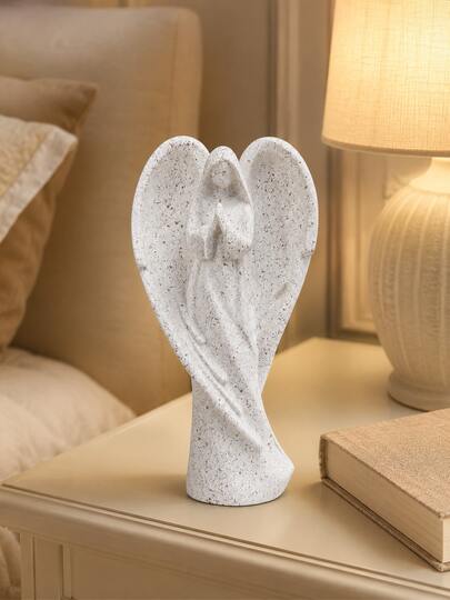 Memorial Angel Statue, Single Wing Praying Angel Figurine, Textured White Finish, Religious Desktop Decor, Suitable For Home Altar, Bedroom, Office, Funeral And Memorial Gift