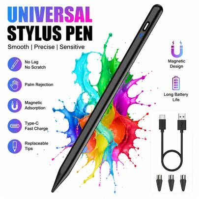 Lápiz óptico universal para iPad y tabletas, lápiz magnético para pantalla táctil, lápiz digital recargable con rechazo de palma, herramienta para escribir, dibujar y tomar notas con fluidez, puntas reemplazables, útiles escolares, regalo tecnológico para estudiantes, regalo de cumpleaños