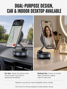 حامل هاتف سيارة مغناطيسي قابل للطي ب- 3 محاور، قاعدة شفط MagSafe عالمية، دوران 360° وذراع قابل للتعديل 180°، حامل هاتف مدمج للوحة القيادة والمكتب، مناسب للملاحة GPS والمكالمات الفيديو والمكتب والمنزل والسفر - A - مشاهدة 5