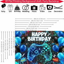 1件遊戲主題生日背景布，完美適用於遊戲生日慶祝，適合節日派對、居家裝飾與攝影棚道具 - A - 查看 3