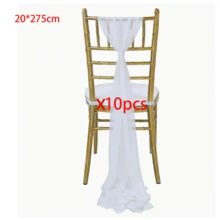 10pcs Elegant White Chiffon Chair Sash Set (Only Mesh, No Floral Accessories), Suitable For Wedding Aisle Chair Back Decoration, Church Chiffon Banquet Ceremony Reception Chair Set, Photography Props, Birthday Party And Home Decor - White - View 9