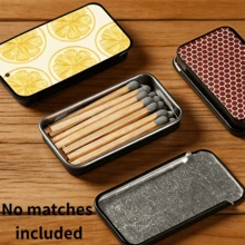 1pc Lemon Slice Pattern Metal Matchbox (Matches Not Included), Vintage Sliding Lid Compact Box, Lemon Theme Design, Portable Storage Box, Suitable As Gift Or Fashion Decorative Storage Box. - View 5