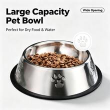 1pc Stainless Steel Pet Bowl, Non-Slip Rubber Bottom Pet Feeding Bowl, Paw Print Pattern Dog Cat Food Water Bowl - Multicolor - View 4