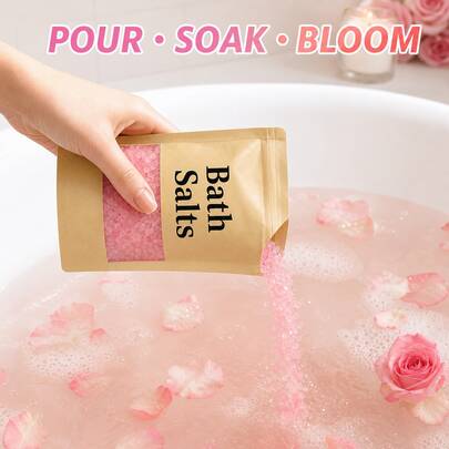 Sales de baño en bolsa, aroma a rosa, se disuelven instantáneamente, adecuadas para el cuidado de pies y Body, esencial para uso diario y viajes, baño de burbujas tipo spa, regalo creativo para el Día de San Valentín, regalo para fiestas, cumpleaños y aniversarios, adecuadas para todo tipo de piel, adecuadas para hombres y mujeres