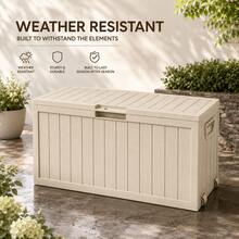 75 Gallon Outdoor Storage Deck Box With Wheels, Large Patio Storage Chest For Cushions, Garden Tools, Pool Accessories And Toys, Beige - 1 - View 1