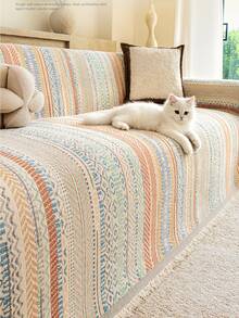 1pc Bohemian Colorful Geometric Vertical Stripe Chenille Sofa Throw, All-Season, Pet-Friendly, Washable, Perfect For Home Decor - Multicolor - View 8