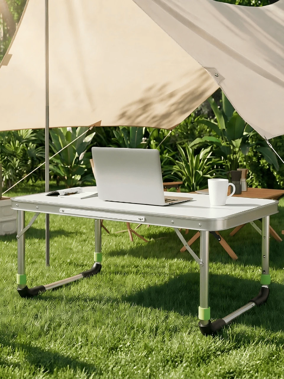 Aluminum Alloy Folding Table Set, Foldable For Storage, Lightweight And Stable; Matched With Portable Folding Stools, Multi-Functional For Outdoor Camping, Market Vending, Home Use And Office Work - A - View 1