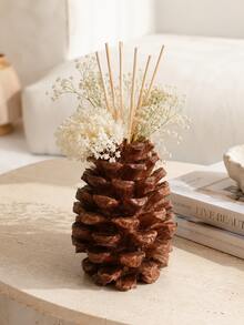 1 buah Vas Resin Kerucut Pinus Gaya Cottagecore, Vas Bunga & Diffuser Reed 2-in-1, Wadah Dekorasi Tekstur Cokelat Vintage untuk Kamar Tidur, Kamar Mandi, Ruang Tamu, Dekorasi Rumah, Hadiah - Botol diffuser berbentuk kerucut pinus - View 3
