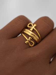 1pc Bow Cross Oil-Pressed Ring For Women - Gold - View 3