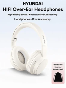 HYUNDAI HY-T02MAX頭戴式藍牙耳機附收納袋，5.4HIFI高清音質重低音通話精準降噪音樂運動遊戲低延遲長續航商務頭戴式耳機通用手機平板電腦 - 米色+收納袋 - 查看 1