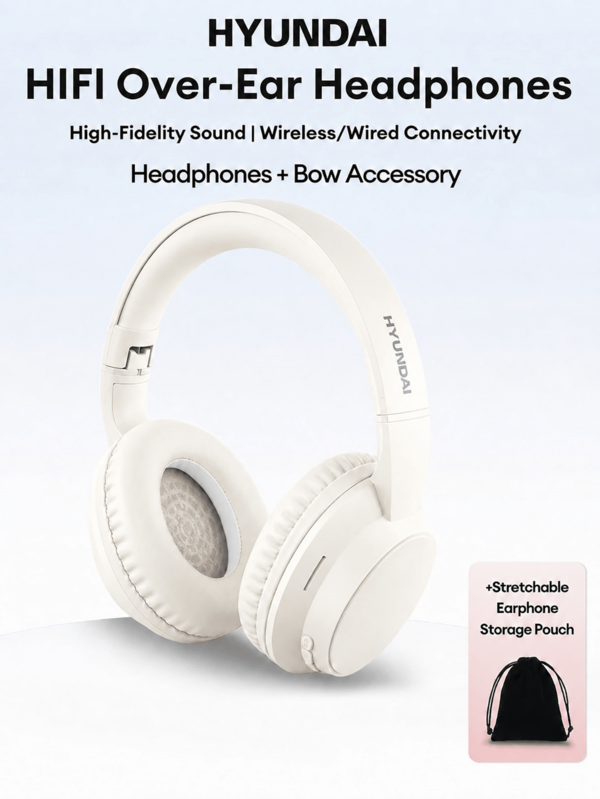 HYUNDAI HY-T02MAX Over-Ear Bluetooth Headphones With Carry Case, Bluetooth 5.4, HiFi HD Sound & Deep Bass, ENC Noise Cancellation For Clear Calls, Low Latency For Music, Sports & Gaming, Long Battery Life, Compatible With Phones & Tablets