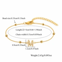 1pc Simple Classic Initial Gold Color Stainless Steel Bead Chain Anklets For Women - Yellow Gold - View 2