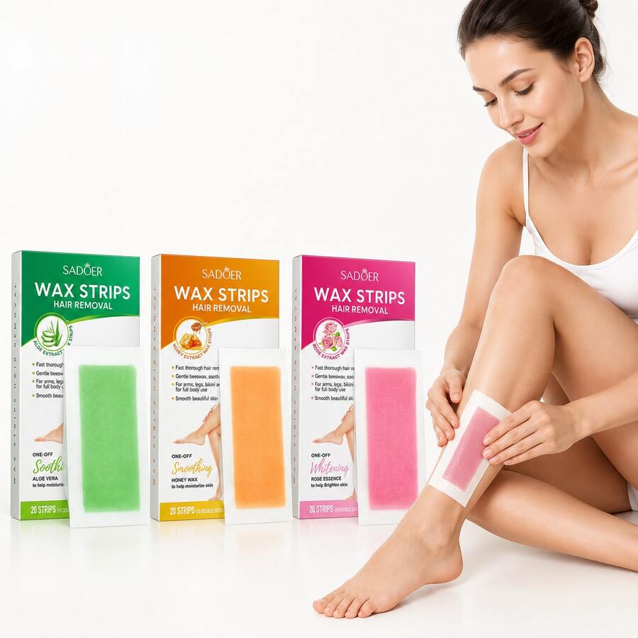 SADOER 20pcs Rose Scented Hair Removal Wax Strips, Body Hair Removal Wax Strips, Gentle Hair Removal Care, Moisturizing Formula, Smooth Skin Care, Suitable For Legs, Arms And Underarms Hair Removal Care, Daily Body Care - Multicolor - View 1