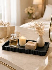 1pc Black Rectangular Storage Tray, Minimalist Ribbed Edge Vanity Organizer, Decorative Desktop Storage Rack, Suitable For Candles, Fragrance, Jewelry, Aromatherapy Diffuser And Home Decor, Bathroom, Vanity Storage, Room Decor, Jewelry Storage, Women's Gift - Multiple Styles - View 8