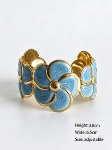 Blue Collection Stainless Steel Enamel Open Adjustable Size Bracelet, Starfish Shell Coral Design, Minimalist Fashion Summer Beach Jewelry, Romantic Personalized Accessory, Clothing Matching Cuff Decoration - Stainless Steel Bracelet Blue Series - View 15