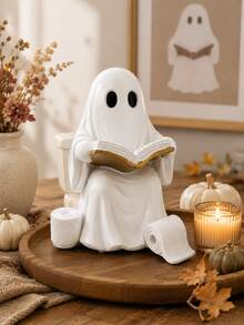 Funny Ghost Toilet Statue, Halloween Bathroom Decor, Resin Reading Ghost Figurine, Suitable For Toilet Tank, Countertop And Shelf, Cute Spooky Home Decor, Farmhouse Style Bathroom Ornament, Autumn Holiday Party Decoration, Novelty Gift For Women, Gothic Style Autumn Decor - A - View 3