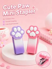 1pc Cute Cat Paw Mini Stapler, Gradient Color Portable Small Stapling Machine, Kawaii Desktop Stationery Tool For Students Office Supplies - Multiple Styles - View 3