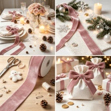 Flocked Ribbon Christmas Ribbon For Gift Box Packaging, Christmas Tree Decoration, Christmas Window Display Decoration, Flocked Satin Ribbon Bow 3/4 Inch X 10 Yards (Multiple Sizes Available) With Paper Spool For Easy Storage - Lotus Root Pink Size 10 - View 4