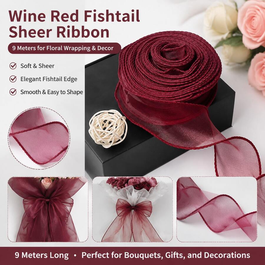9M/45M Frayed Edge Ribbon/Roll, Bouquet Packaging Ribbon, DIY Bow Accessories, Suitable For Gift Wrapping, Wedding, Holiday And Party Decoration - Multicolor - View 1