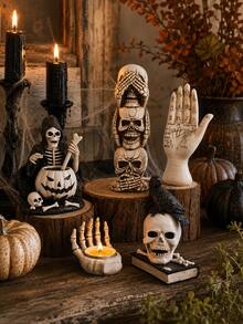 1pc/3pcs Gothic Skull Desktop Decor, Crow Hand Candle Holder, Pumpkin Grim Reaper Statue, Haunted Tiered Tray, Halloween Dark Aesthetic Witch Style, Fireplace Mantel Shelf, Cosplay Party Holiday Decoration Gift, Housewife Friend Style, Spooky Indoor Home Decor Ornament - style 1 - View 9