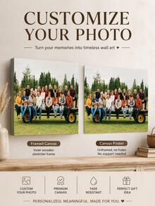 Customizable Wooden Frame Canvas Wall Art - Personalized Family Portraits And Action Photos, Framed Canvas Painting For Living Room Bedroom Home Office Decor - Multicolor - View 5