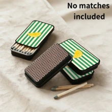 1pc Lemon Slice Pattern Metal Matchbox (Matches Not Included), Vintage Sliding Lid Compact Box, Lemon Theme Design, Portable Storage Box, Suitable As Gift Or Fashion Decorative Storage Box. - View 2