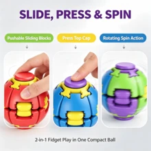 New Large Printed Ball, Press & Spin Stress Relief Toy, Multi-Function Handheld , Relieves Anxiety, Ideal Desktop Toy And Gift For Teens And Adults, Press & Spin Fidget Ball - Multicolor - View 5