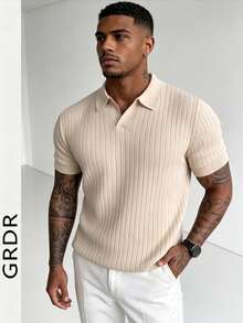 GRDR Men's Summer Knit Short Sleeve Shirt, Suitable For Summer Social Gatherings And Dining - Apricot - View 2