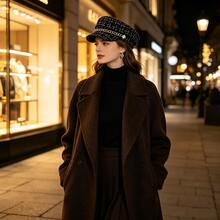 Elegant Plaid Tweed Newsboy Cap Set, Gold Chain Pearl Metal Button Decor Vintage Duckbill Women's Hat, Suitable For Autumn/Winter Daily, Shopping, Garden Party, Evening Party And Street Style - Multicolor - View 3