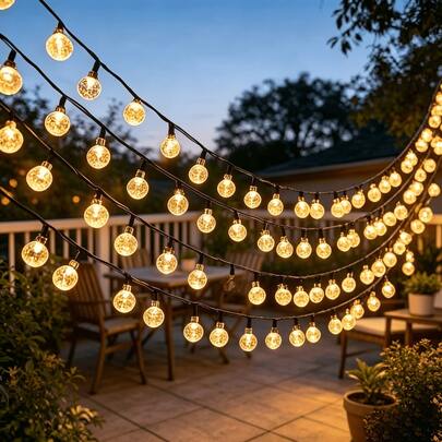20/50/100pcs LED Solar Crystal Ball String Lights, Outdoor Solar Garden Lights, Waterproof Fairy Lights, Suitable For Garden Decoration, Patio Fence Balcony Backyard Decor, Camping Essential, Christmas Holiday Decoration
