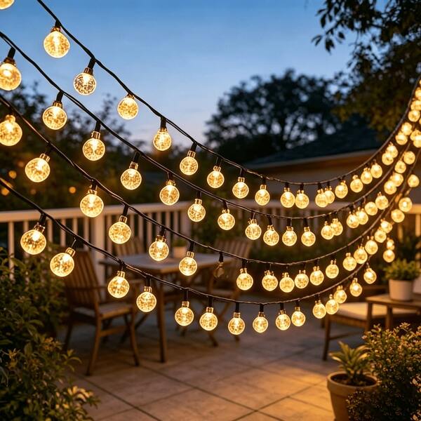 20/50/100pcs LED Solar Crystal Ball String Lights, Outdoor Solar Garden Lights, Waterproof Fairy Lights, Suitable For Garden Decoration, Patio Fence Balcony Backyard Decor, Camping Essential, Christmas Holiday Decoration
