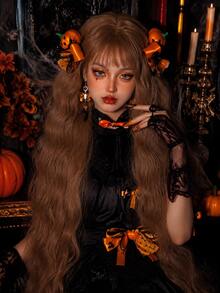 Topshe Copper Red 45 Inch Extra Long Curly Synthetic Wig With Bangs, Burnt Orange Wavy Soft Heat-Resistant Full Head Wig, Suitable For Women Halloween Cosplay Party Daily Wear, Perfect Choice For Lolita Style - Multicolor - View 9