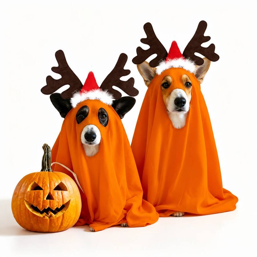 Halloween Ghost Pet Cape & Antler Headband Costume Set, Cosplay Outfit For Medium And Large Dogs - Multicolor - View 1