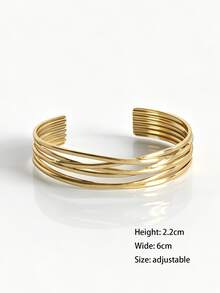 Artistic Starfish Heart Feather Leaf Flower Stripe Shape Exaggerated Thick Stackable Stainless Steel Open Adjustable Size Gold Bracelet Modern Sculpture High Street Fashion Cuff Clothing Accessory - Gold Bracelet - View 15