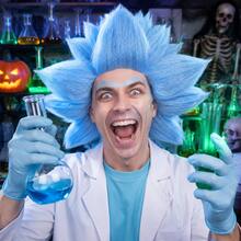 Men Light Blue Spiky Fluffy Costume Wig, Voluminous Explosive Short Synthetic Hair Wig, Scientist Styling Wig For Halloween Cosplay Themed Party Photo Props - Multicolor - View 2