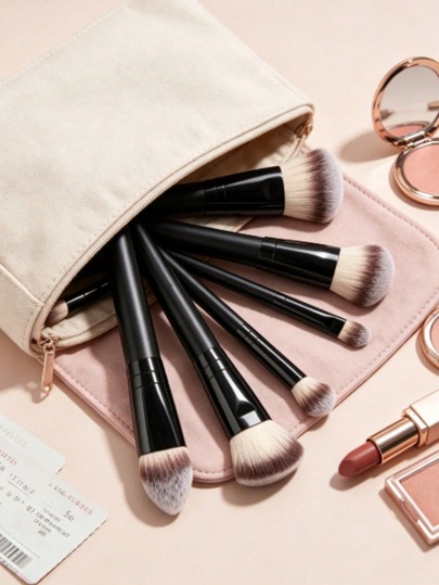 Juego de 4 brochas de maquillaje profesionales de doble punta - Incluye brocha para base, brocha para contorno, brocha para rubor, brocha para polvo, brocha para sombra de ojos, brocha para corrector, brocha para iluminador, brocha para difuminar. Cerdas de fibra suave, paquete de viaje portátil, excelente regalo para mujeres
