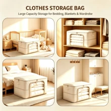 4x Large Collapsible Clothes Storage Bags With Zips, Bedding & Blanket Storage Organisers For Bedroom Wardrobe - Champagne - View 4