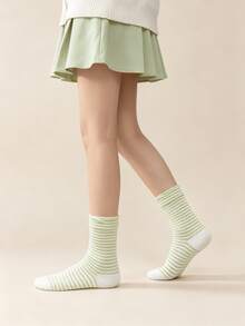 1/6 Pairs Fresh Macaron Color Thin Striped Minimalist Contrast Color Versatile Comfortable Mid-Calf Socks - Multicolor - View 10