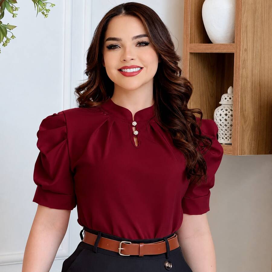 Women Blouses & Shirts - 酒紅色 - 查看 1