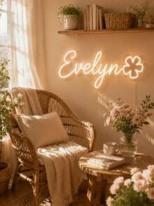 Custom Warm Color Name Neon Light With Five-Petal Flower, LED Sign, Girl's Bedroom Wall Decor, USB Powered, Suitable For Nursery And Birthday Gift - Multicolor 2 - View 3