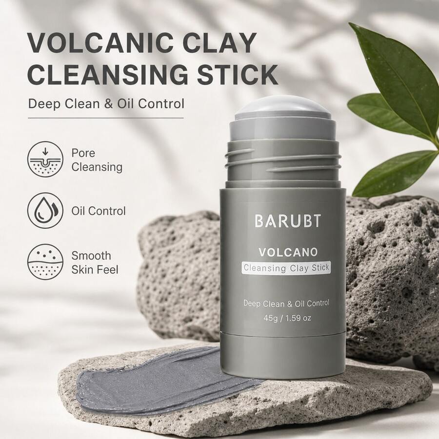 BARUBT New Rotating Volcanic Mud Cleansing Stick Deep Oil Control Blackhead Removal Solid Mud Mask, 40g