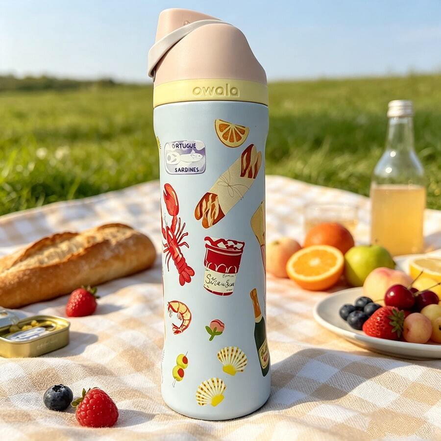 Owala 32oz/24oz Fruit Cup Highly Attractive Stainless Steel Insulated Tumbler Outdoor Portable Pop-Up Water Bottle Stainless Steel Insulated Tumbler Portable Sports Water Bottle With Straw Suitable For Sports, Travel And School Sports Activities Water Bottle. , Good Sealing, Portable, Flip Lid Design, Perfect For Holding Cold And Hot Drinks, Coffee And Frozen Beverages - Multicolor - View 1