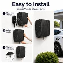 1pc Electric Vehicle Charging Station Cover - Black/Silver, Heavy Duty 300D Oxford Fabric, Drawstring Bottom Design, Suitable For Tesla Charger Base, EV Charger Plug, Flo EV Charger (Cover Only) - Multicolor - View 11