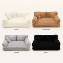 Thickened Reinforced Plaid Fleece Pet Sofa Bed, Comfortable Non-Slip Cat & Dog Resting Bed, Modern Indoor Furniture - Black - View 3