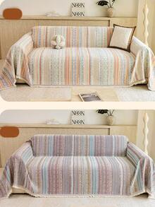 1pc Bohemian Colorful Geometric Vertical Stripe Chenille Sofa Throw, All-Season, Pet-Friendly, Washable, Perfect For Home Decor - Multicolor - View 9